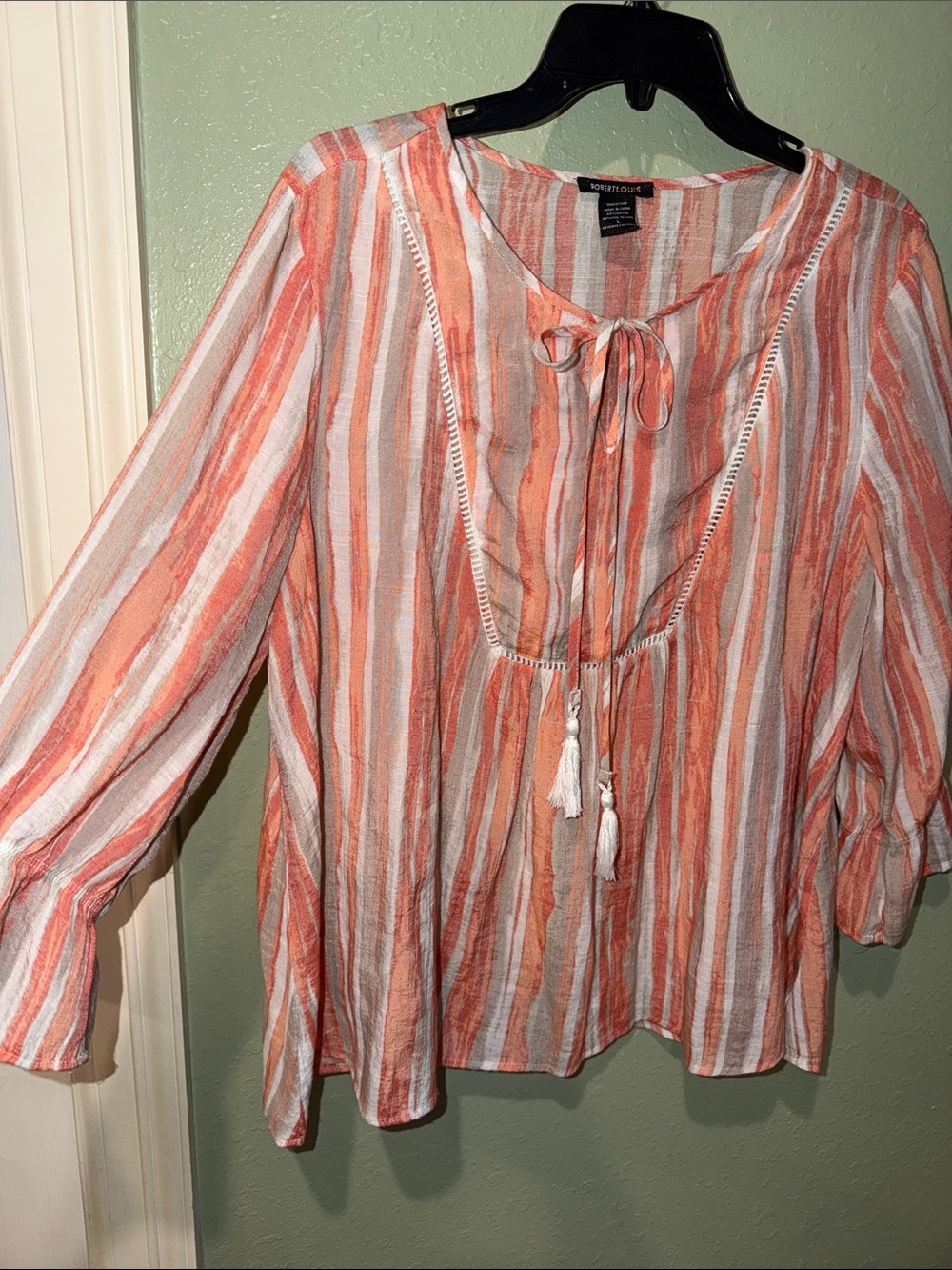 Robert Louis Coral and White Striped Tie-Front Tunic
